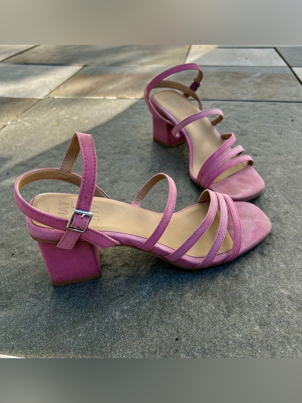 Pink Suede Strappy Block Heel Sandals